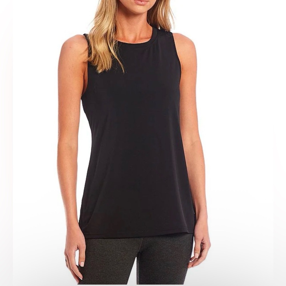Ali Miles Crepe Luxe Black Sleeveless‎ XL Round Neck Tank Top Shell Blouse Tunic